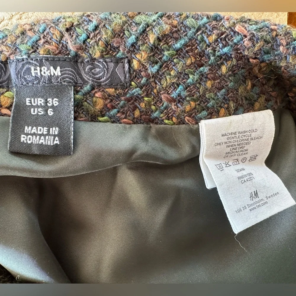 Vintage Tweed A-Line Skirt – H&M, Size 6, Academia Style, Green/Brown - Picture 7 of 8